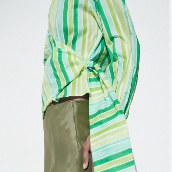 Zara Green striped multicolored wrap top - Picture 15 of 15